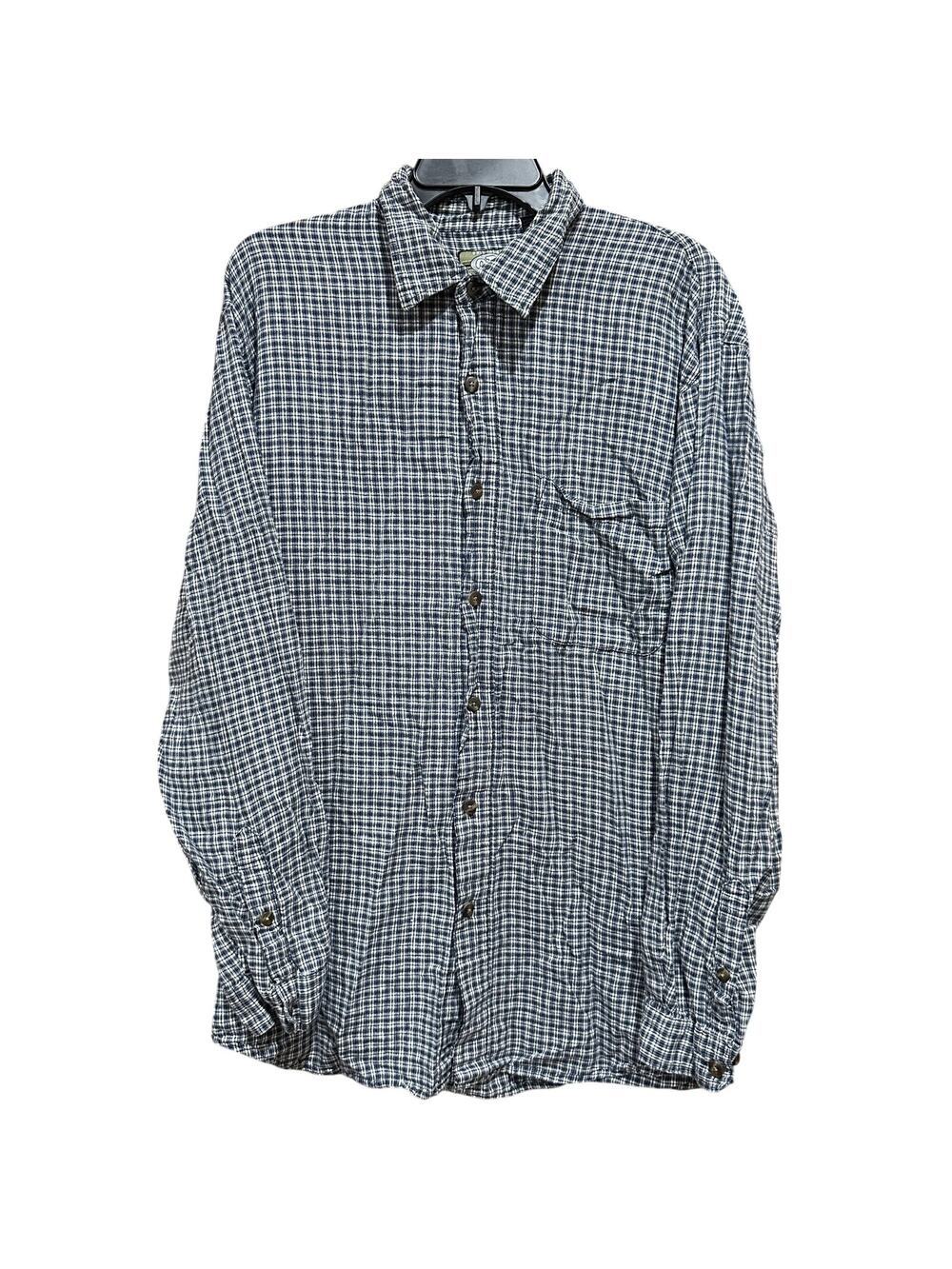 Vintage Y2K OTB Shirt Men Size XL Blue White Plaid Linen Button Down Pocket